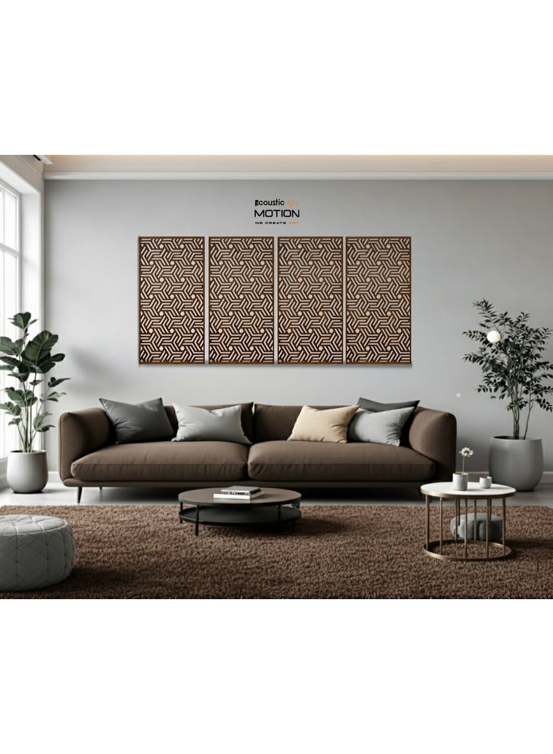 أكويستك موشان لوحات جدارية خشبية من خشب MDF من ACOUSTIC MOTION®، تصميم INTERA مع شريط لاصق مزدوج الوجه، ديكور جداري بني عصري للمنزل، غرفة المعيشة، غرفة النوم، المكتب والفندق، 25×50×0.5 سم، طقم من 4 قطع - Image 3